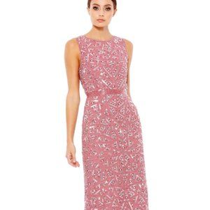 MAC DUGGAL 93350 GEOMETRIC PATTERNED SEQUIN ROSEWOOD MIDI DRESS sz 6